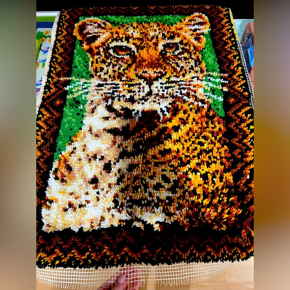 Homemade tiger hook, Art piece or rug in ready to be framed/bound beautiful